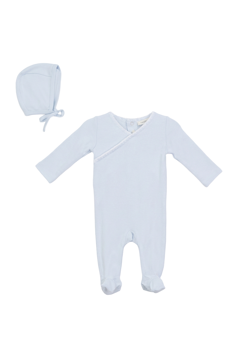 Boy Rib Modal 2 Piece Romper Set with Contrast Trim Bonnet, Alternate, color, Moonstone Blue