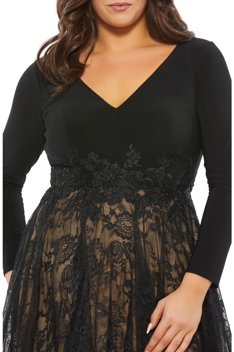 Long Sleeve Lace Fit & Flare Dress, Alternate, color, BLACK NUDE
