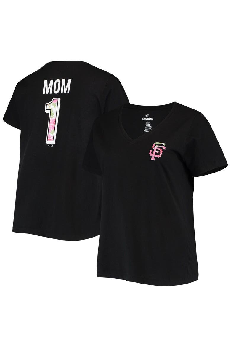 Women's Black San Francisco Giants Plus Size #1 Mom 2-Hit V-Neck T-Shirt, Main, color, Black