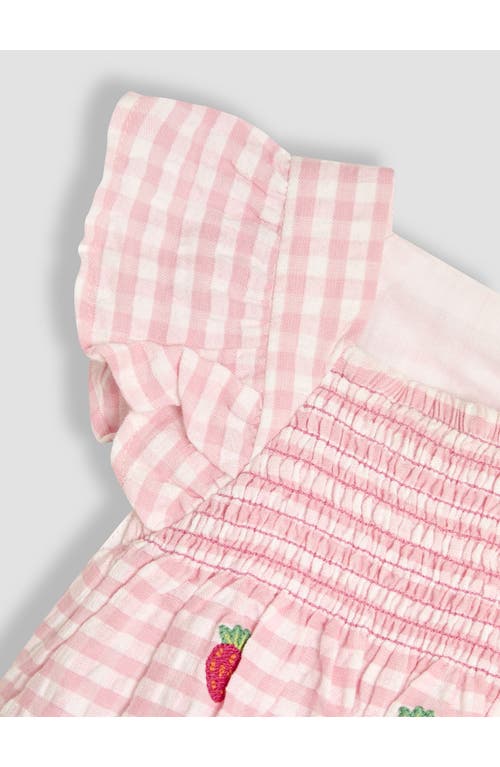 JOJO MAMAN BÉBÉ JOJO MAMAN BEBE GINGHAM CHECK STRAWBERRY EMBROIDERED ROMPER & SUN HAT SET 