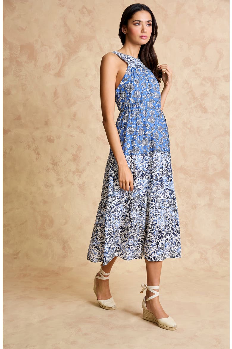 Floral Paisley Sleeveless Cotton Midi Dress, Alternate, color, IVORY/ BLUE