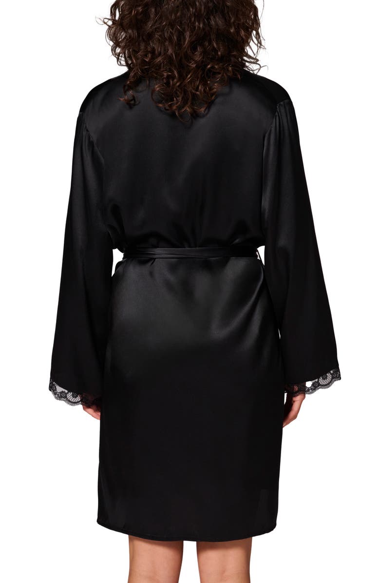 Simone Perele Love Me Lace Trim Silk Blend Robe, Alternate, color, Black