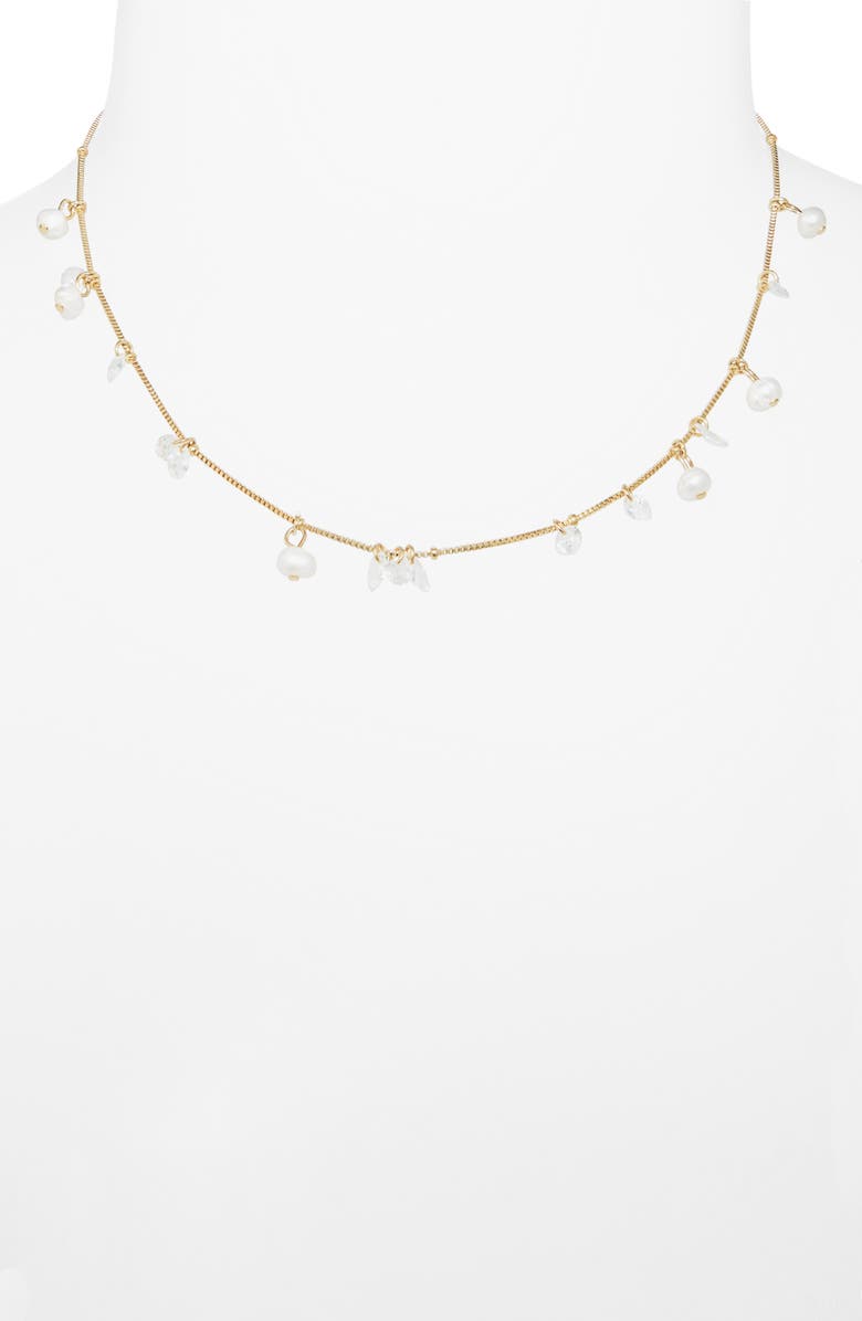 NORDSTROM RACK Floating Cubic Zirconia & Faux Pearl Necklace, Alternate, color, Clear- White- Gold