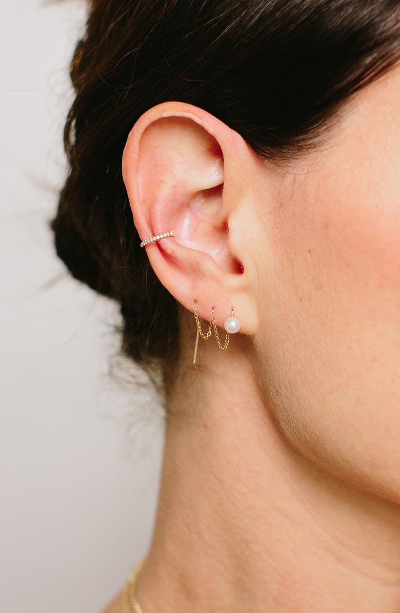 Zoë Chicco Cultured Pearl Threader Earrings, Alternate, color, 14K Yellow Gold