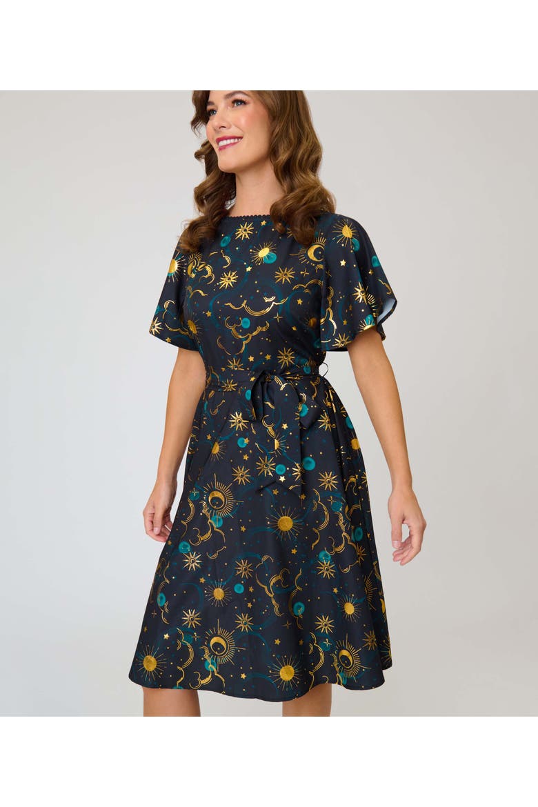 1930s Swing Dress, Alternate, color, Black Celestial Print