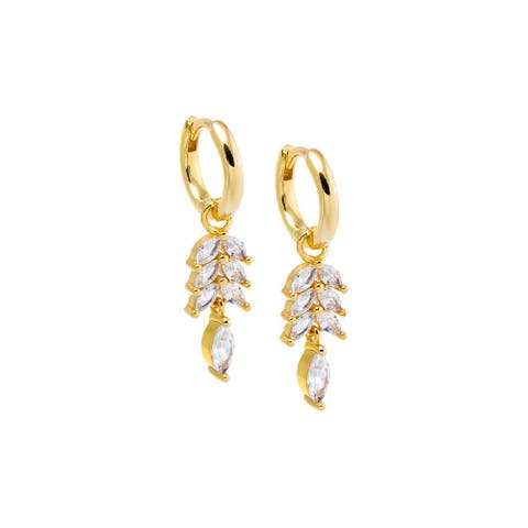 CZ Marquise Dangling Fish Bone Huggie Earring