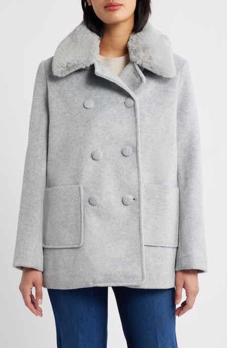 CeCe Faux Fur Collar Double Breasted Coat