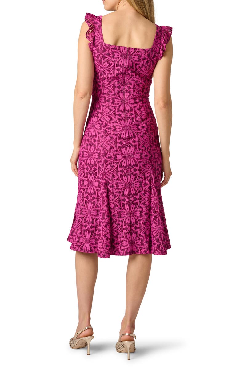 Adrianna Papell Floral Geometric Lace Midi Dress, Alternate, color, Berry Multi