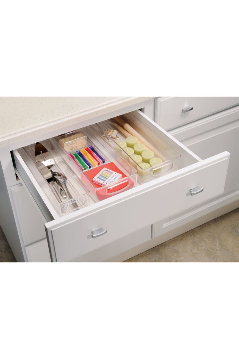 Plastic Stackable Pantry Bin - Organizer Bin with Handles for Cabinets or Fridge - Set of 4 - Clear, Alternate, color, Clear