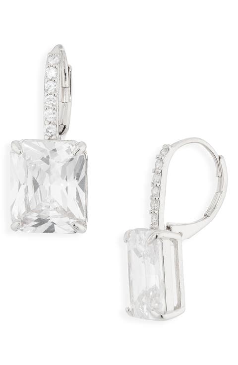 Crystal Square Pavé Leverback Earrings