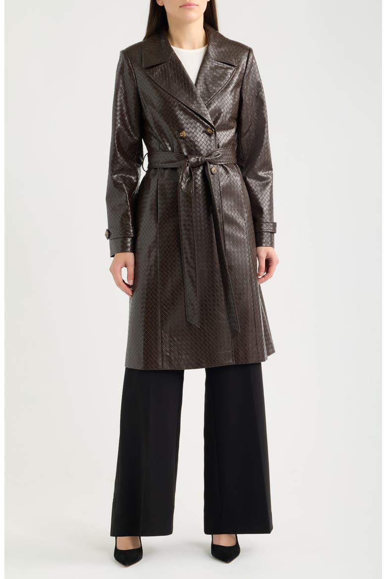 Embossed Faux Leather Trench Coat, Main, color, ESPRESSO