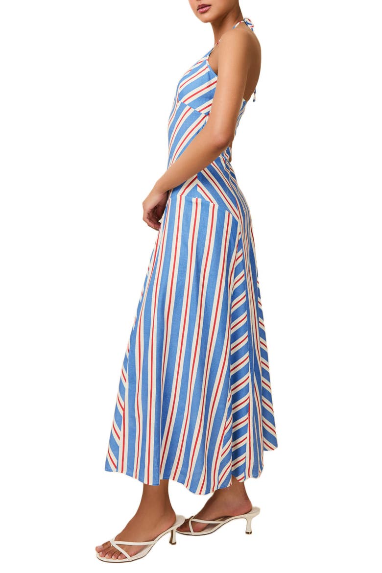 The Alessio Stripe Linen Blend Halter Dress, Alternate, color, AMERICANA STRIPE