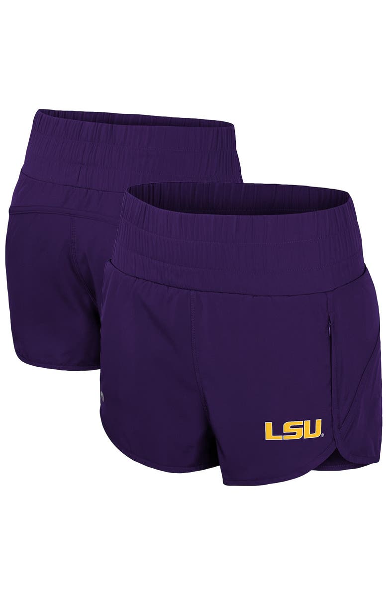 COLOSSEUM Women's Colosseum Purple LSU Tigers Stop By Smocked High Waist Shorts, Main, color, 