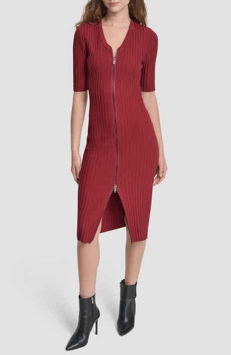 DKNY Ribbed Front Zip Sweater Dress