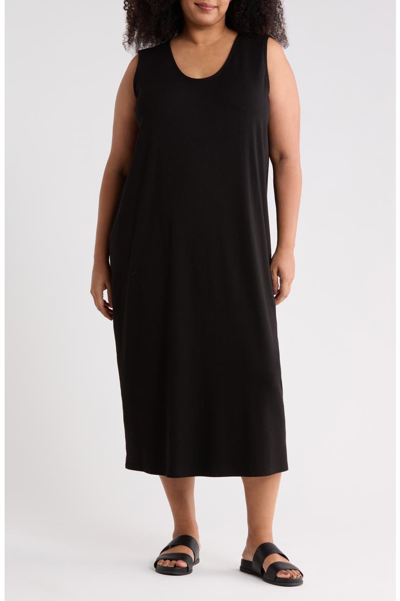 Rib Knit Tank Midi Dress, Main, color, BLACK