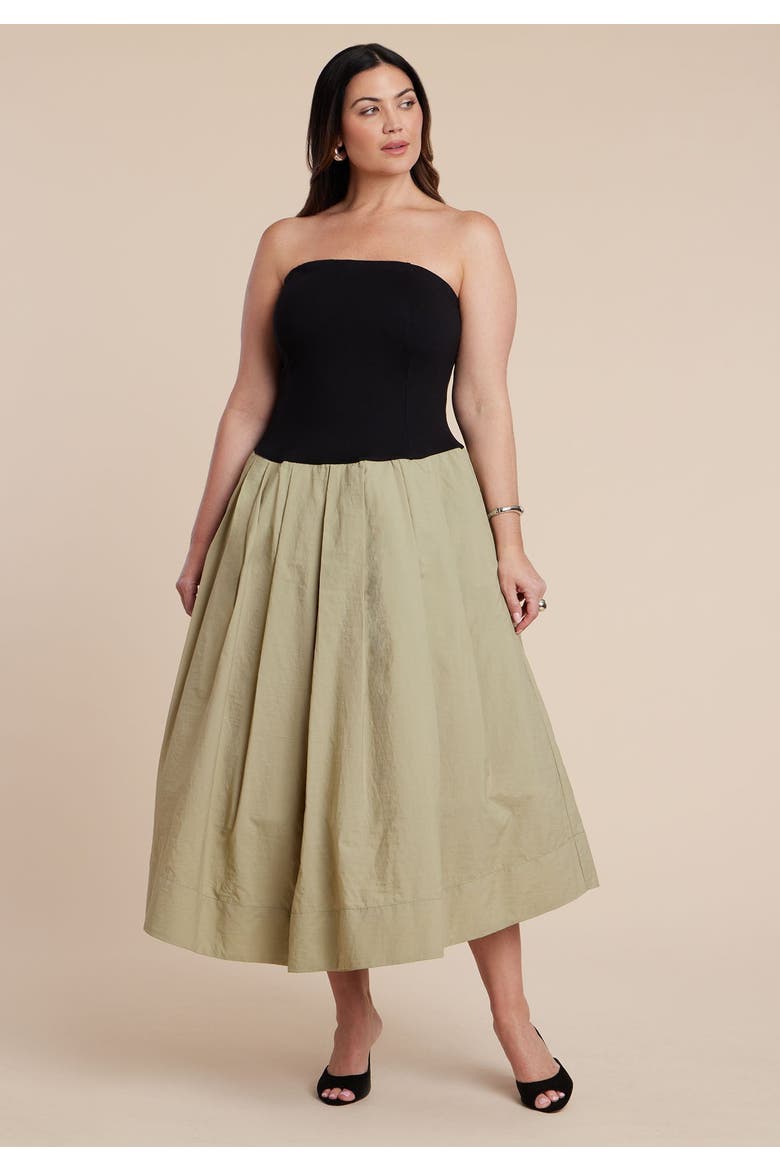 Strapless Combo Dress, Alternate, color, BLACK GREEN SLATE