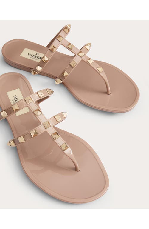 Valentino Rockstud Metallic City Flat Slide Sandals In Poudre