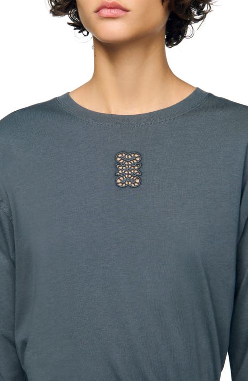 Sandro Ezrane Embroidered Long Sleeve Tee In Gray