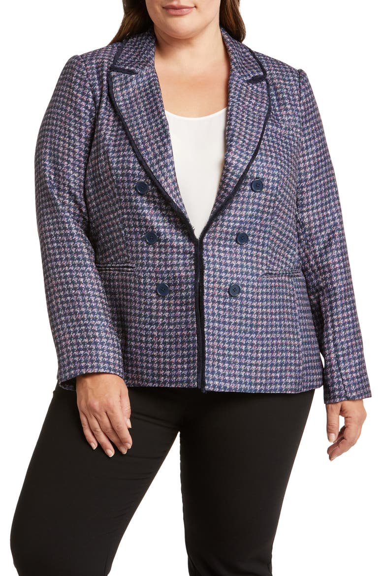 Houndstooth Faux Double Breasted Blazer, Main, color, NAVY/ PINK/ VIOLET