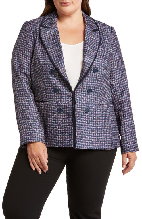 Tahari ASL Houndstooth Faux Double Breasted Blazer in Navy/Pink/Violet 