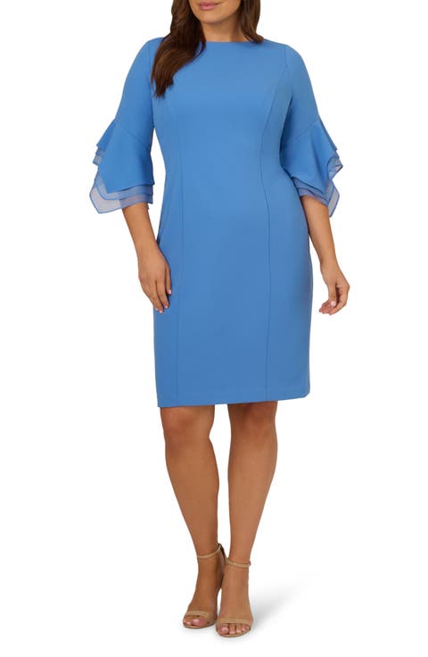 Tiered Organza & Knit Crepe Sheath Dress