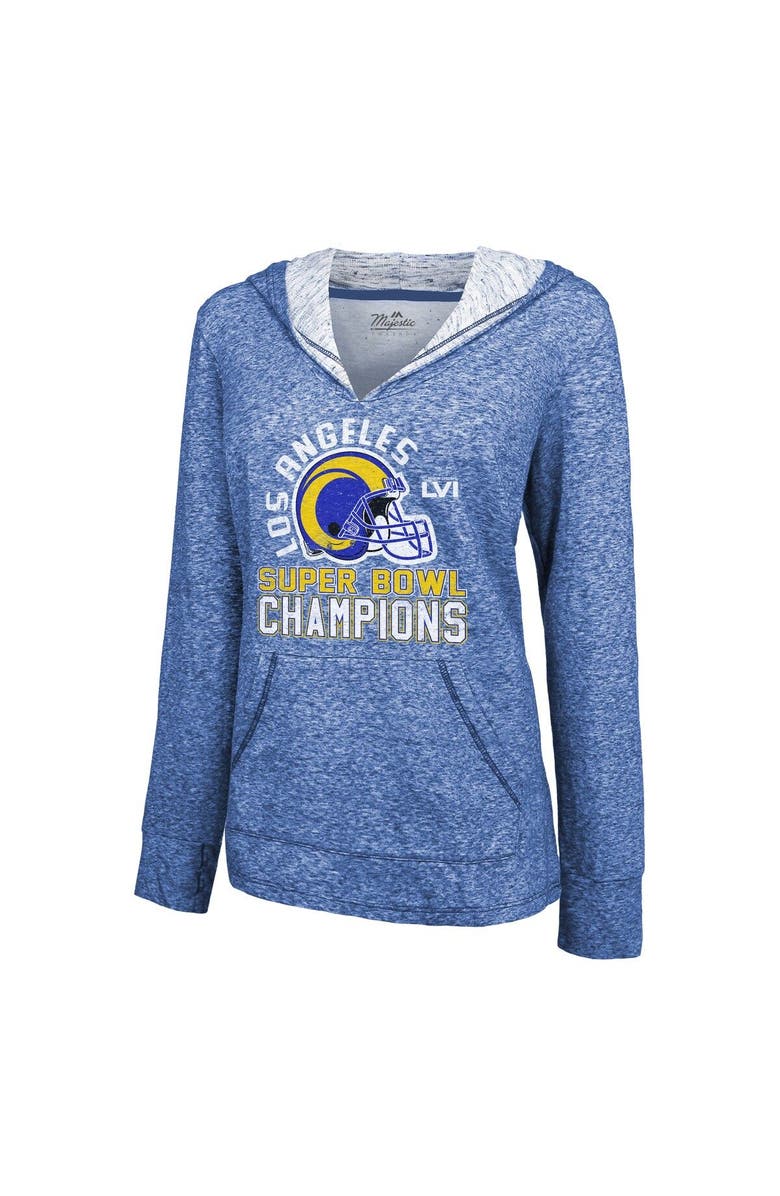Majestic Threads Women's Majestic Threads Heathered Royal Los Angeles Rams Super Bowl LVI Champions Hard Count Slub Pullover Hoodie, Alternate, color,