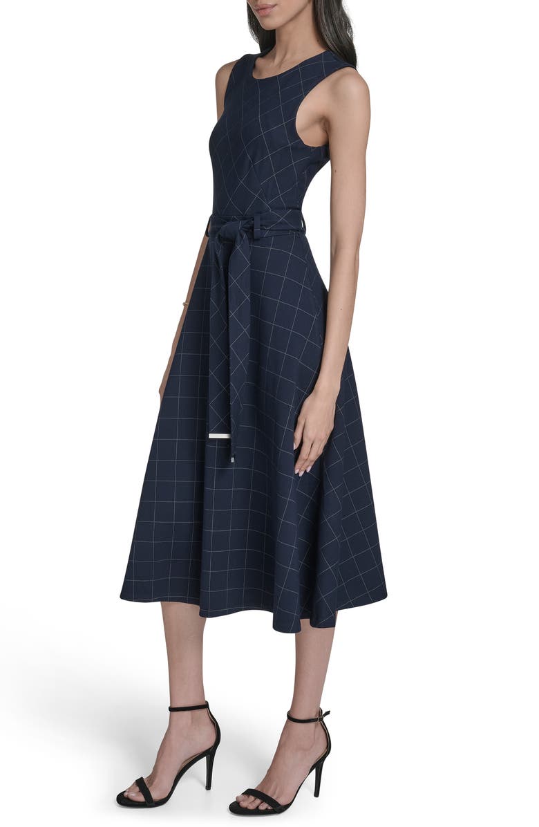 Calvin Klein Plaid Ponte Midi Dress, Alternate, color, Indigo/ Platinum