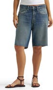 Lee Darted Slouch Distressed Raw Hem Denim Bermuda Shorts