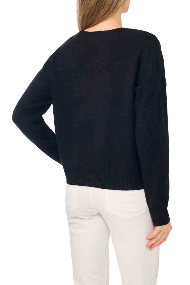 Bow Detail V-Neck Sweater, Alternate, color, RICH BLACK