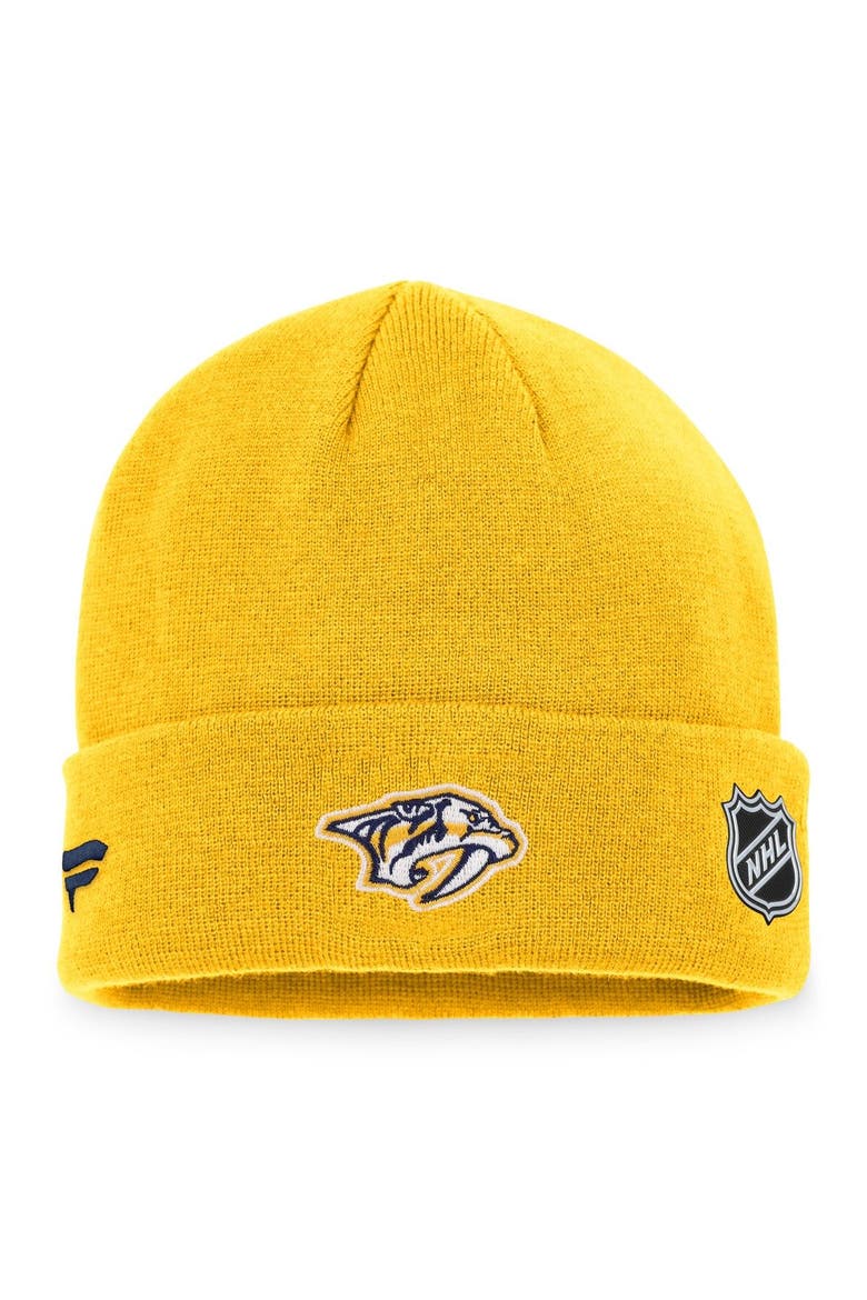 Men's Fanatics Branded Gold Nashville Predators Authentic Pro Rink Cuffed Knit Hat, Alternate, color, Gold
