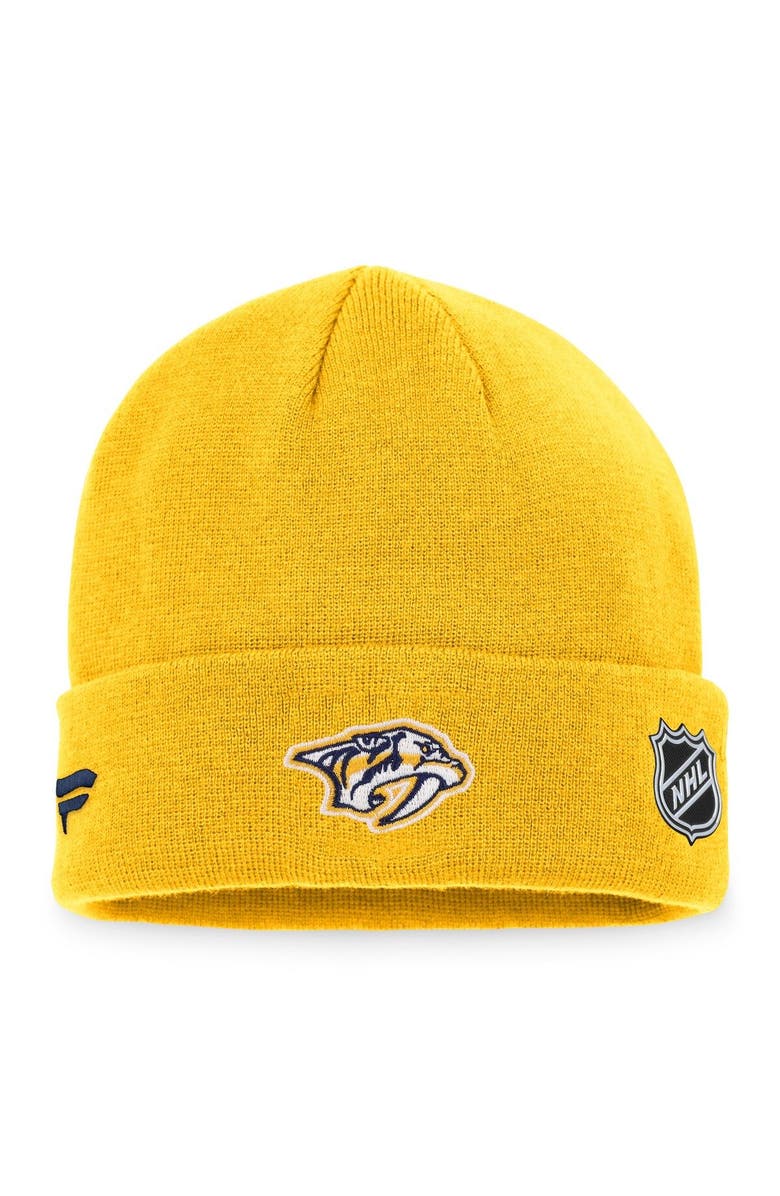 FANATICS Men's Fanatics Branded Gold Nashville Predators Authentic Pro Rink Cuffed Knit Hat, Alternate, color, Gold