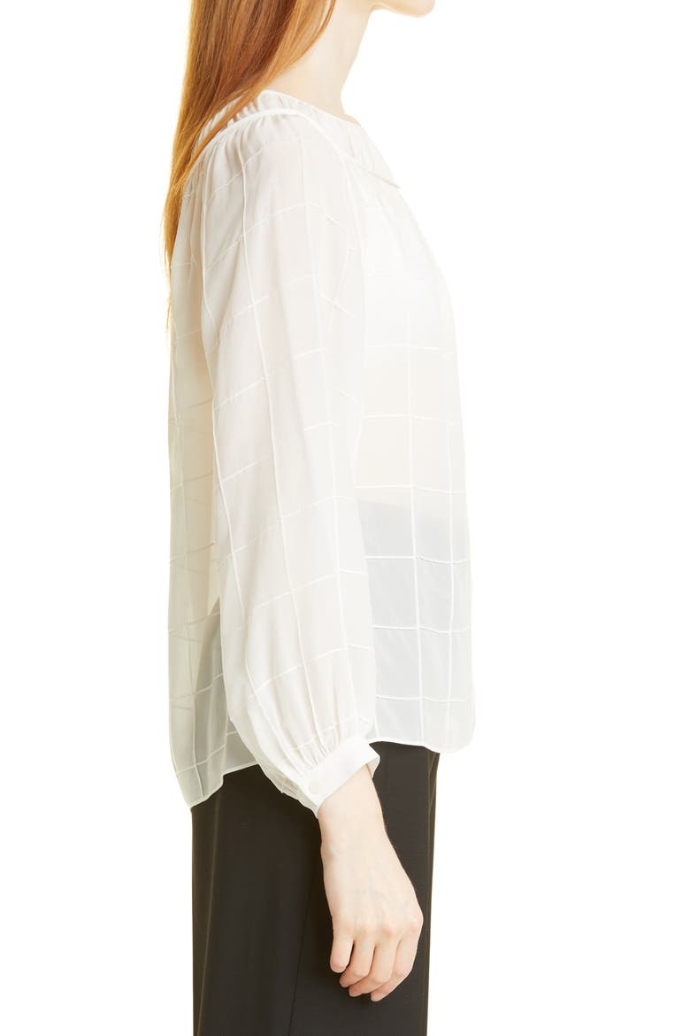 Chiffon Grid Sheer Long Sleeve Silk Top, Alternate, color, SNOW