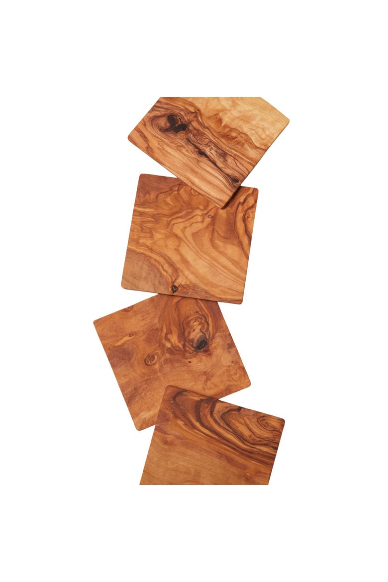 Olive Wood Square Coasters - Set of 4, Main, color, Olive Wood