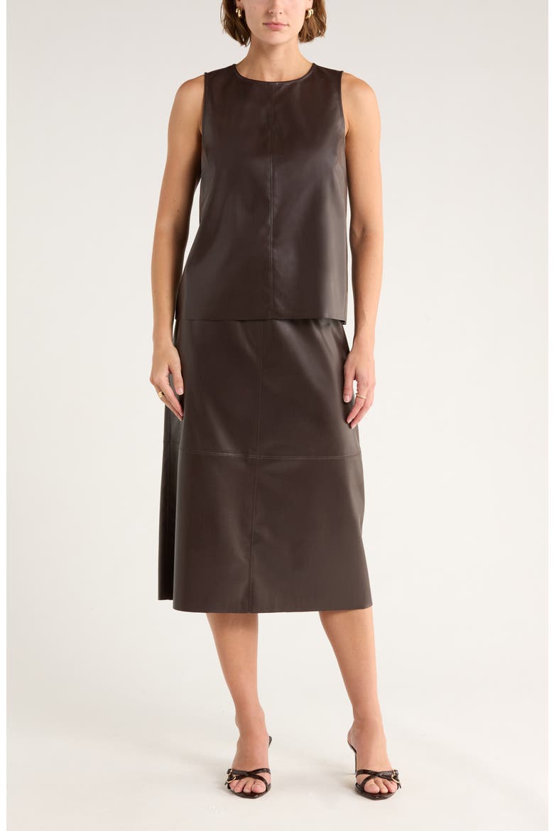 Faux Leather Midi Skirt, Main, color, BROWN TORTE