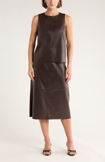 Nordstrom Rack Faux Leather Midi Skirt In Brown