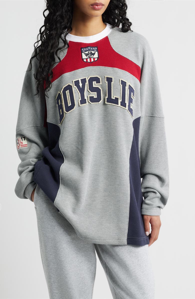 BOYS LIE Goal Digger Long Sleeve Waffle Knit Top, Main, color, Heather Grey