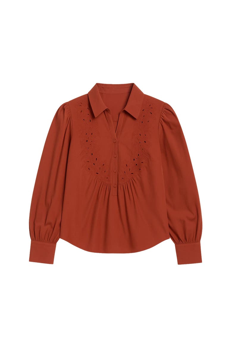 Rachelle Pop Over Blouse, Alternate, color, Burnt Sienna
