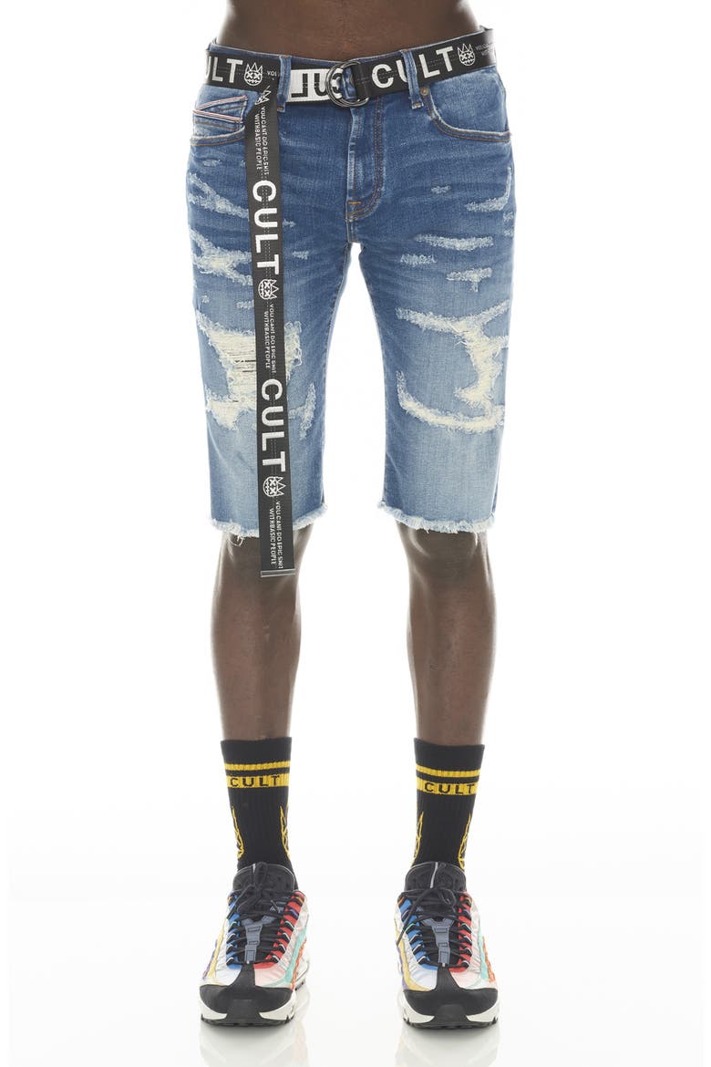 Rocker Belted Denim Shorts, Main, color, RAZOR