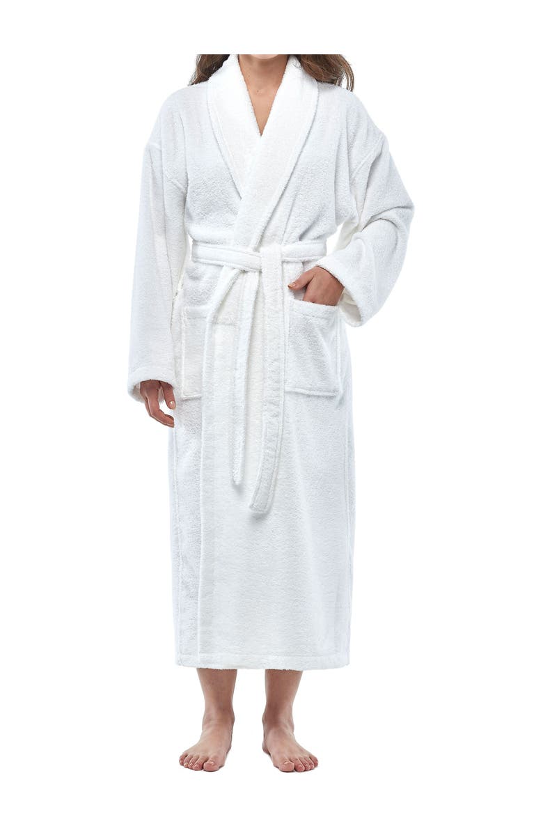 ARUS Shawl Collar Turkish Terry Cotton Bathrobe for Women, Main, color, White