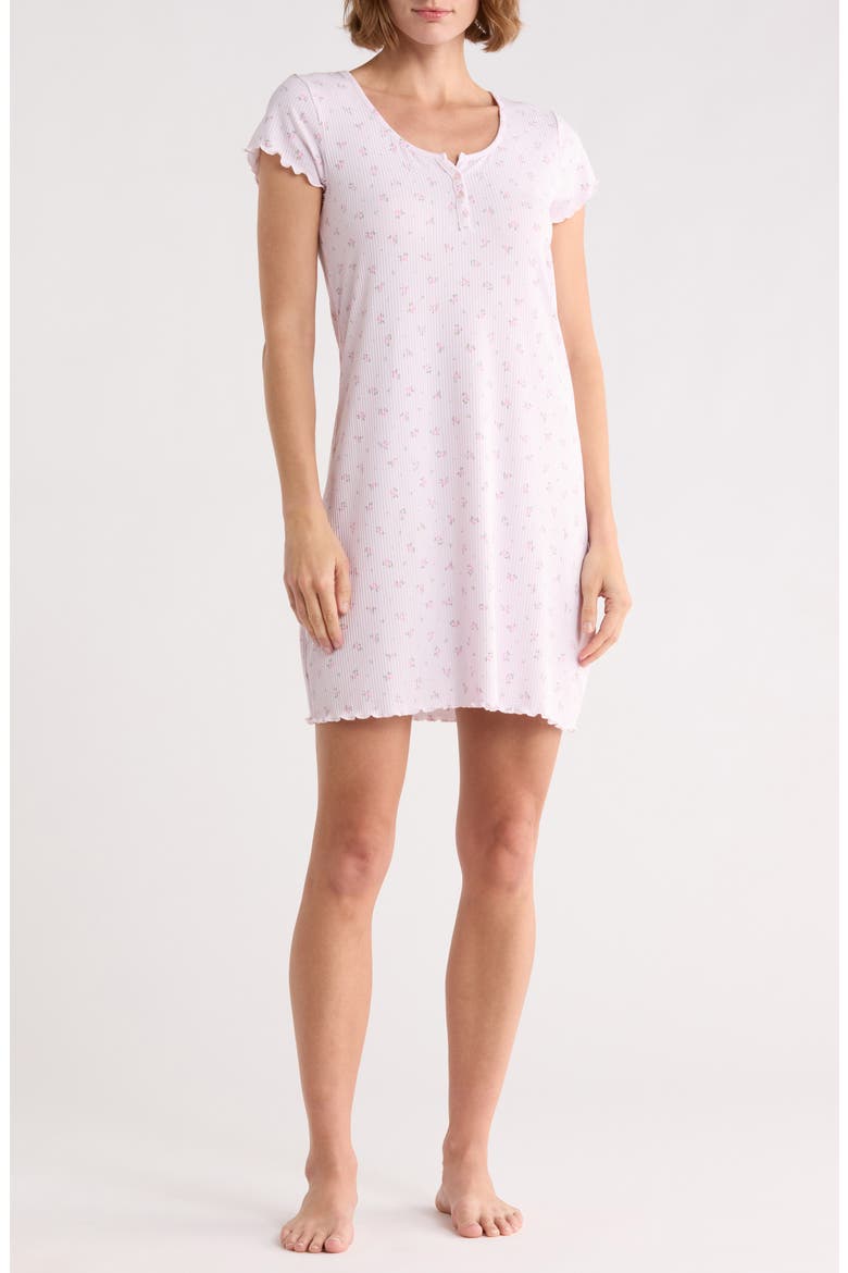 Ribbed Short Sleeve Nightgown, Main, color, PINK ROSES