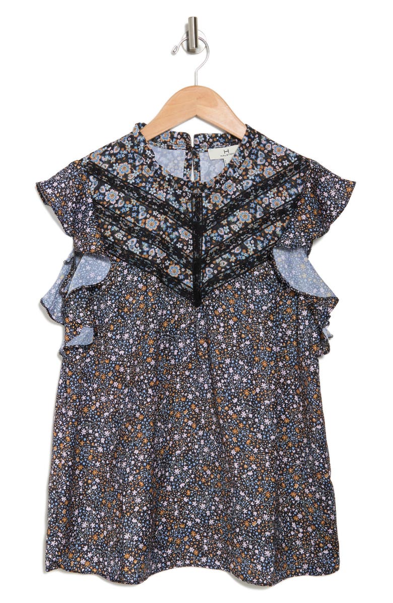 H HALSTON Lace Appliqué Washed Satin Top, Alternate, color, 