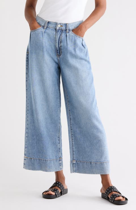 Relaxed Cropped Pleated Jeans