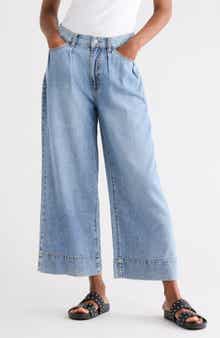 Relaxed Cropped Pleated Jeans