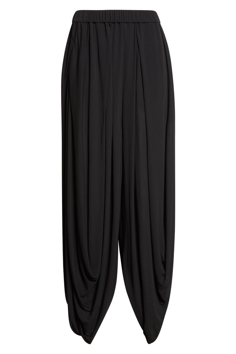 Draped Georgette Jersey Trousers, Alternate, color, BLACK