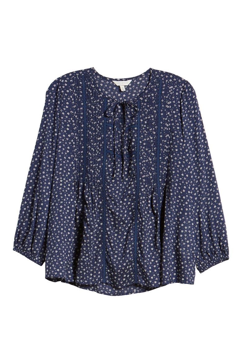 Print Pleated Popover Top, Alternate, color, NAVY MULTI