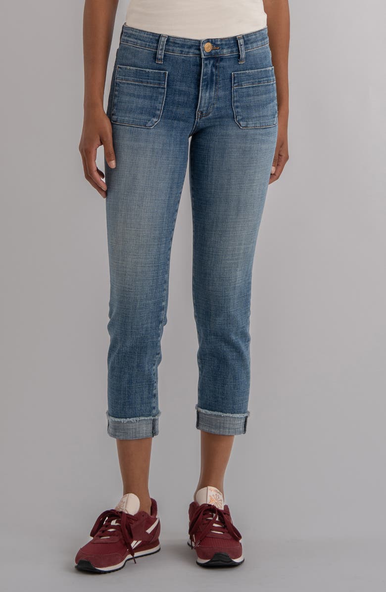 KUT from the Kloth Amy Frayed Patch Pocket Mid Rise Crop Slim Straight Leg Jeans, Main, color, Attractive