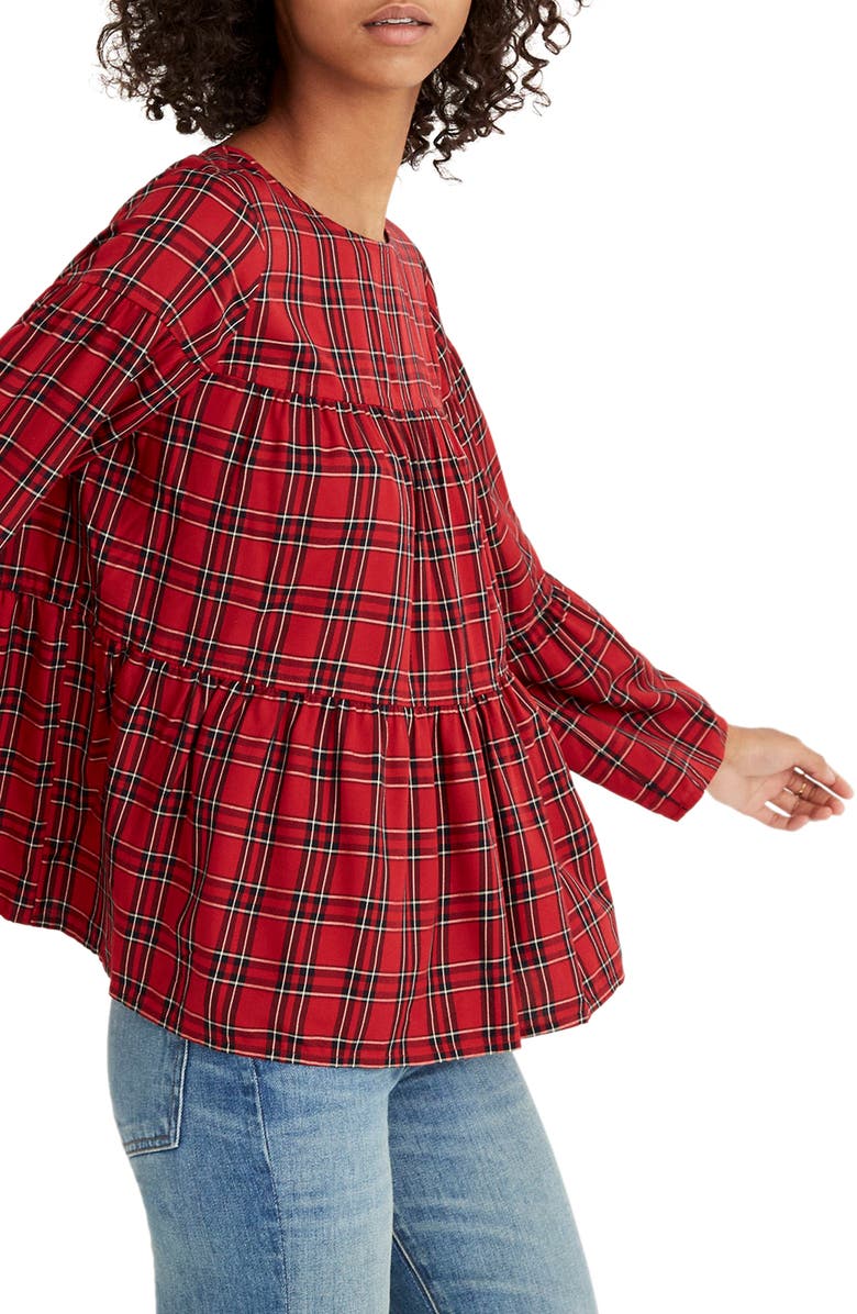 Madewell Plaid Tiered Button Back Top, Alternate, color,