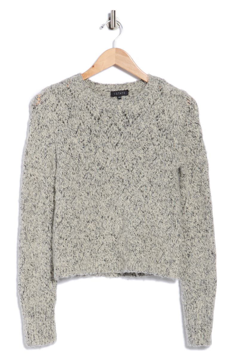 1.STATE Crewneck Cable Knit Sweater, Alternate, color, Black/ Cream Marl