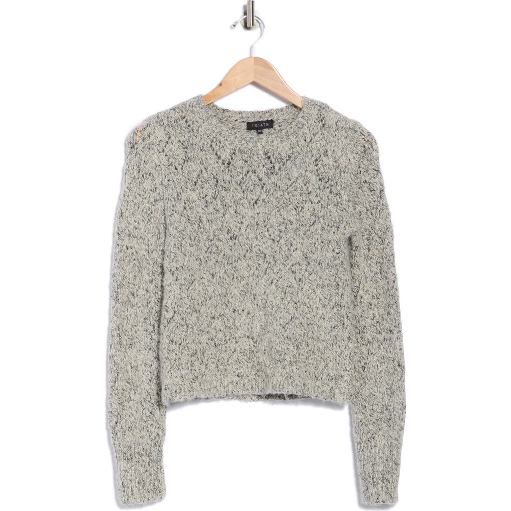 1.state Crewneck Cable Knit Sweater In Gray