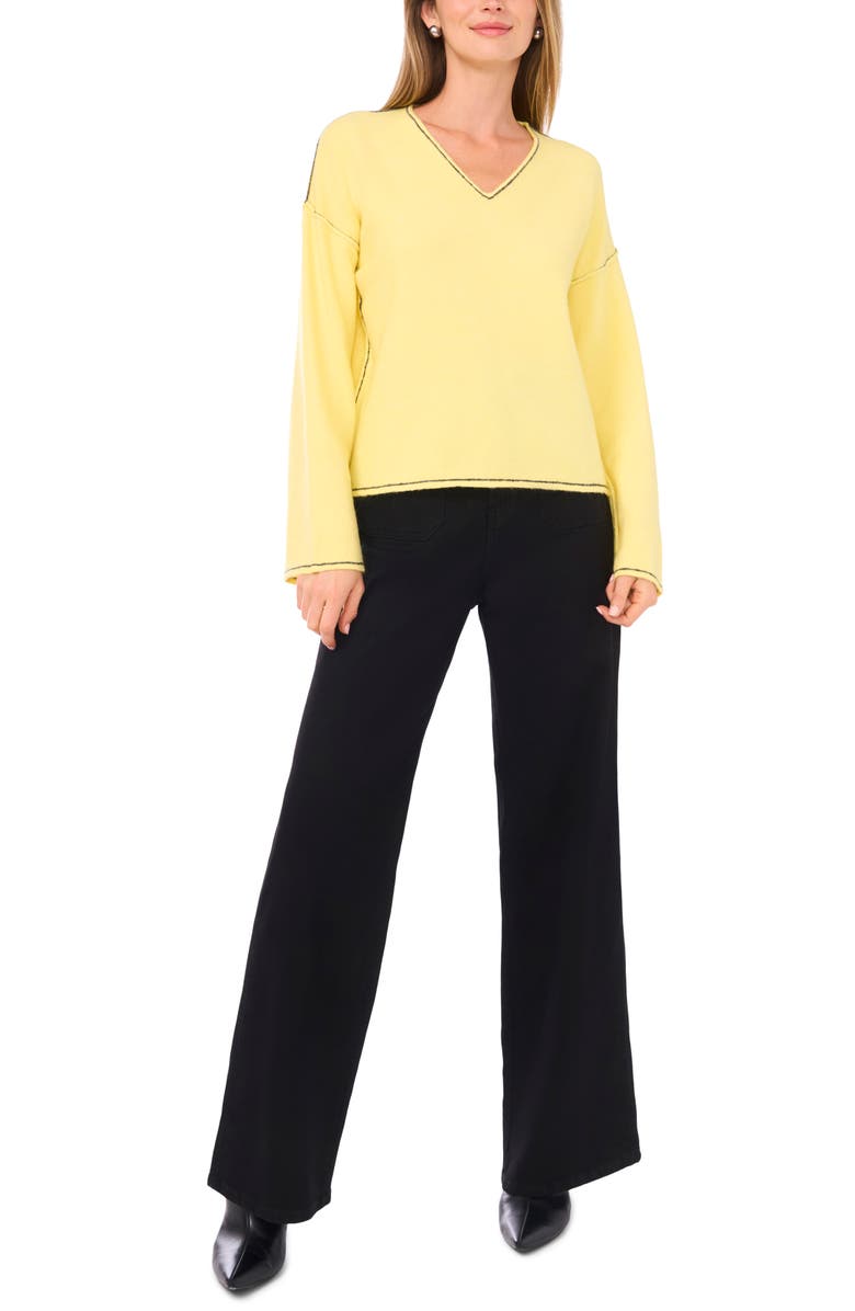 Vince Camuto Contrast Detail V-Neck Sweater, Alternate, color, Yellow Pear